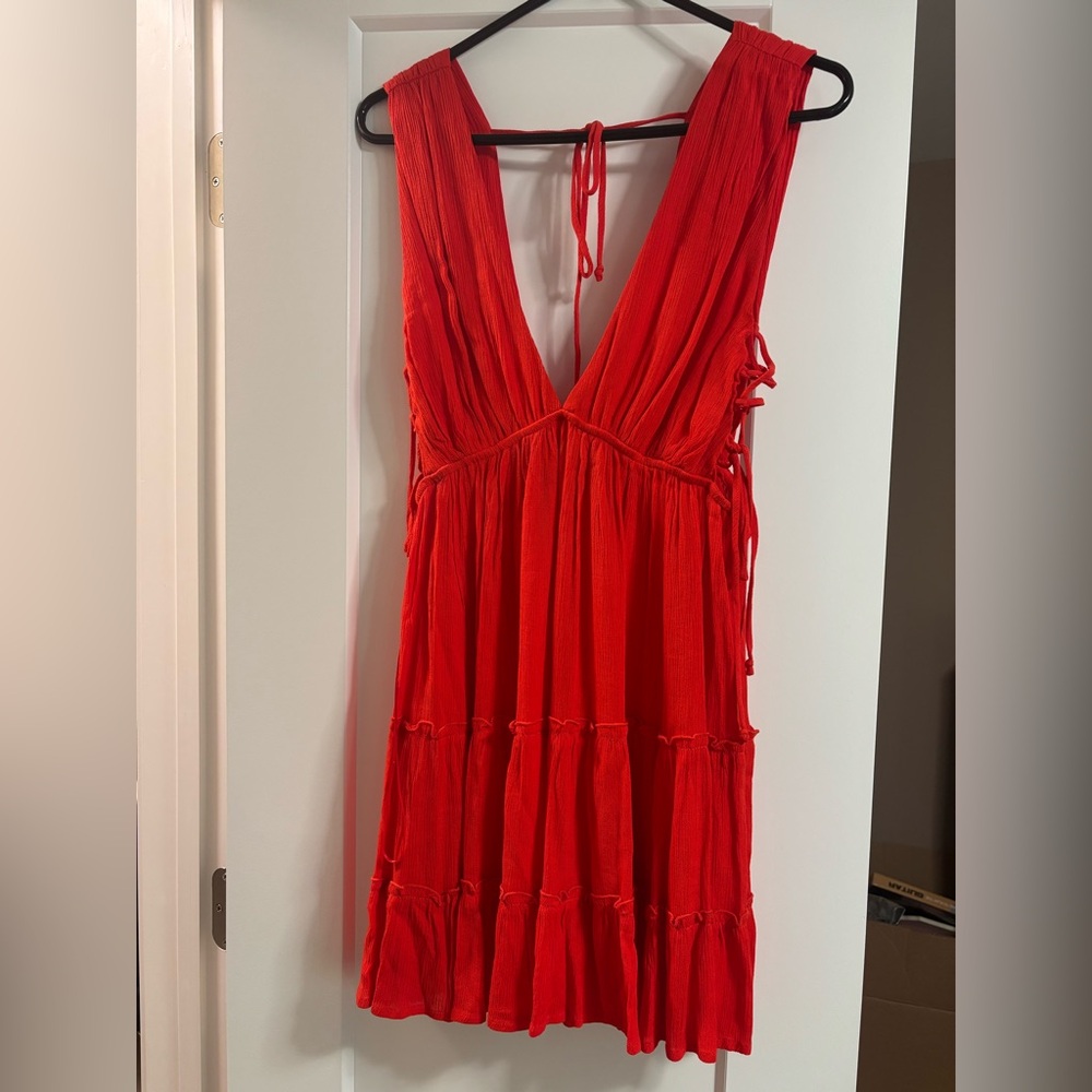 Vibrant Red Backless Swim Coverup
